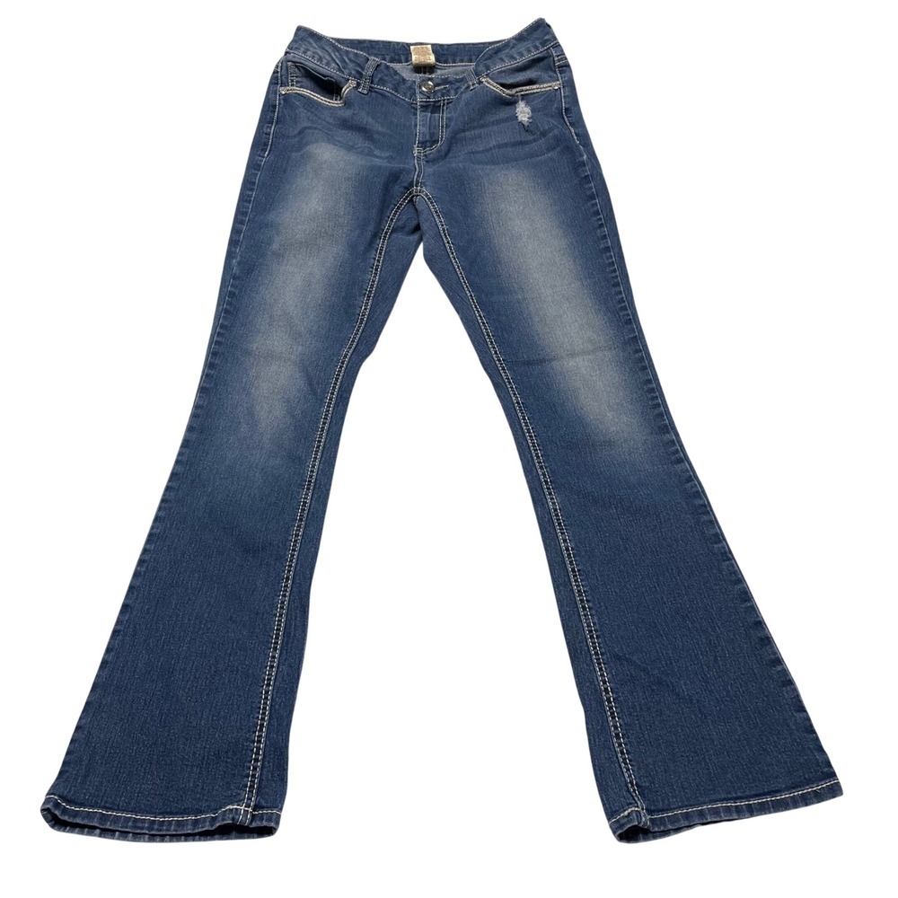 Faded Glory Jeans Womens 10A Blue Bootcut Embroidered Stretch Denim Distressed